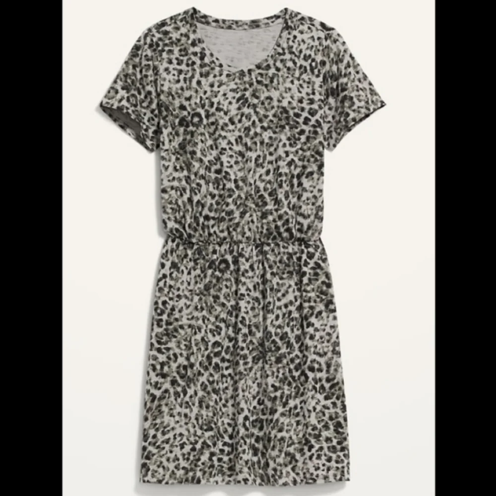 NWT Old Navy Waist-Defined Slub-Knit T-Shirt Dress Leopard Animal Print XS New - Picture 2 of 9